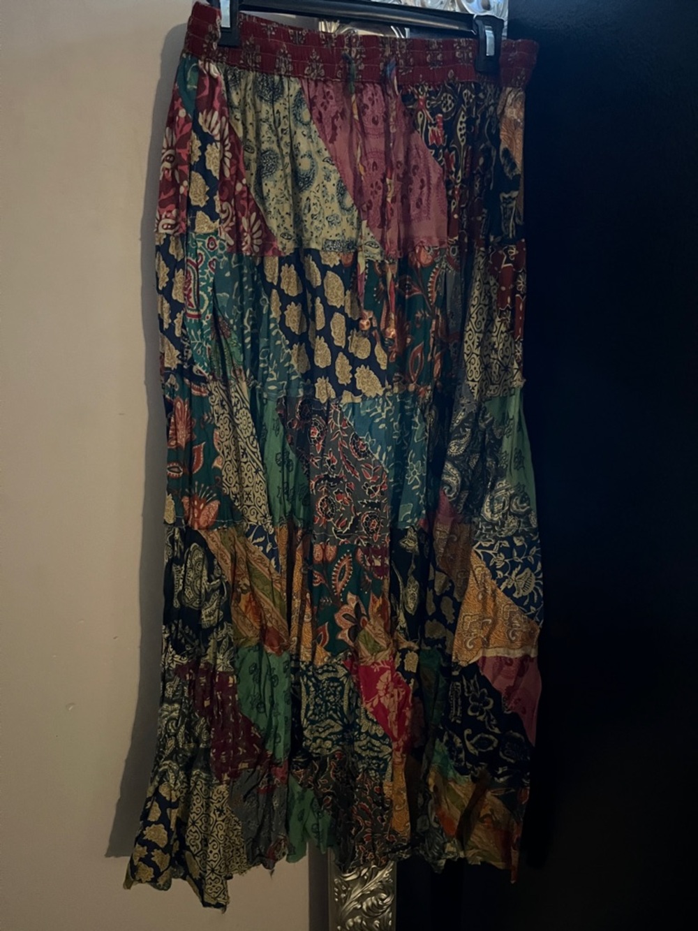 Boho Multicolor Patchwork Maxi Skirt - Elastic Waist